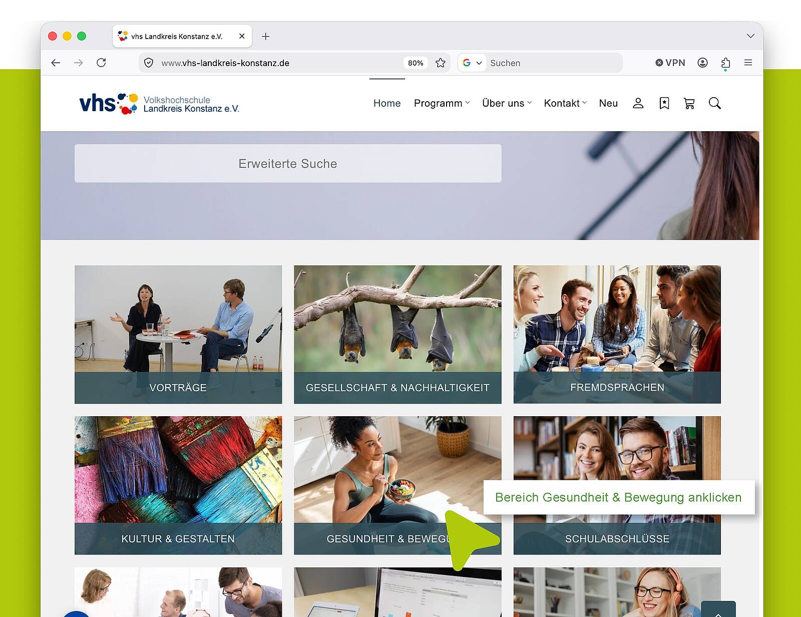Öffnet die Seite 'So finden und buchen Sie Ihren Kurs auf unserer Webseite'
